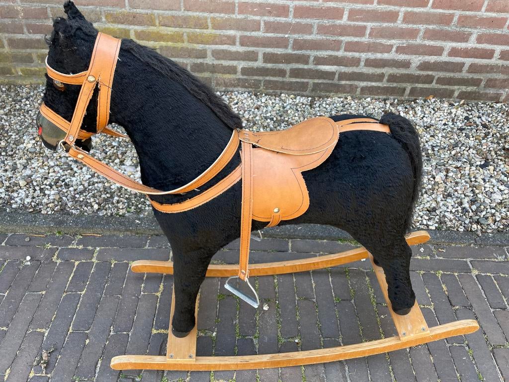 Vintage kinder hobbel paard zwart met zadel, Ophalen of Verzenden, Gebruikt