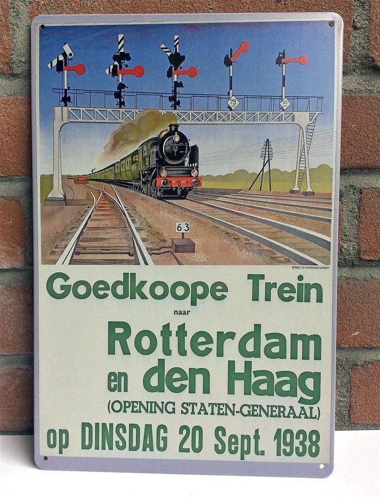 Rotterdam Den haag Spoorwegen Trein Metalen Wandbord, Verzenden, Nieuw, Trein, Overige typen