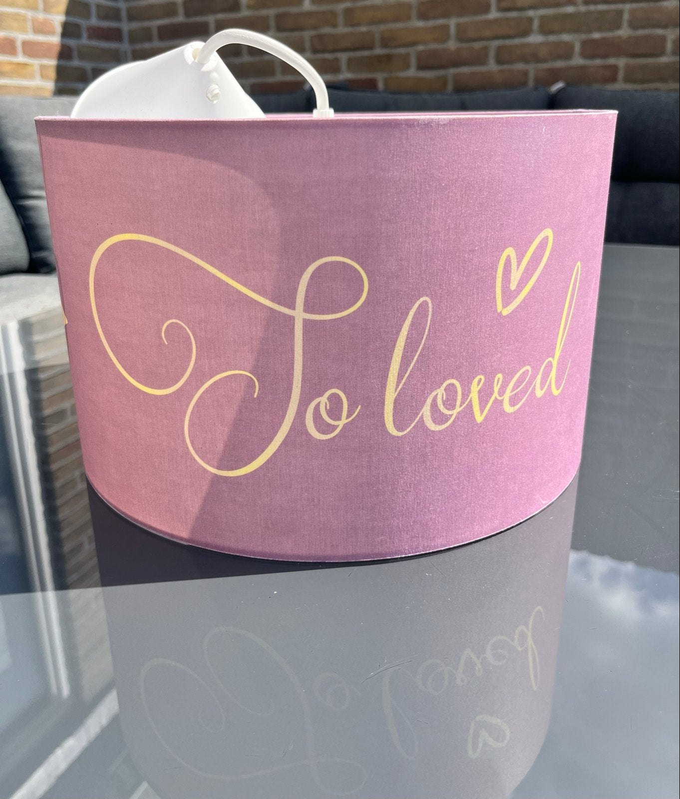 Zo goed als nieuwe lampenkap 'So Loved' roze, Ophalen of Verzenden, Zo goed als nieuw, Textiel, E27 (groot)