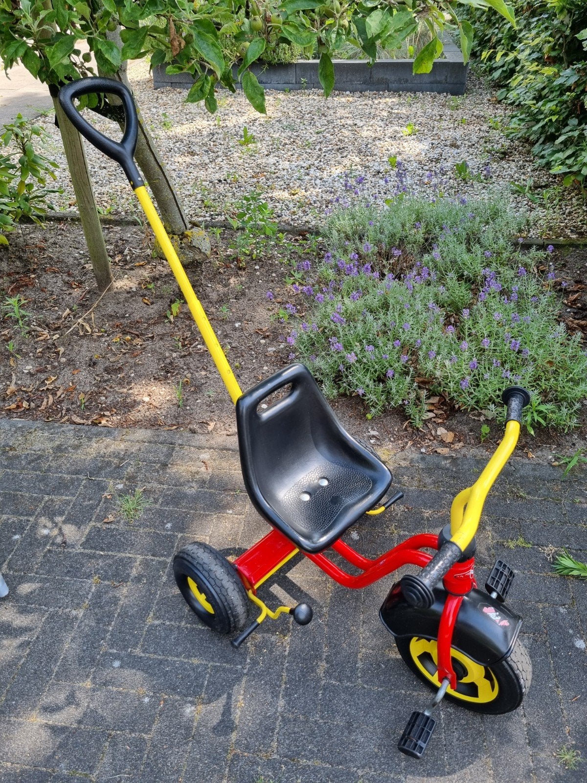 Puky driewieler met duwstang - rood/geel, Ophalen, Terugtraprem, Gebruikt, Puky