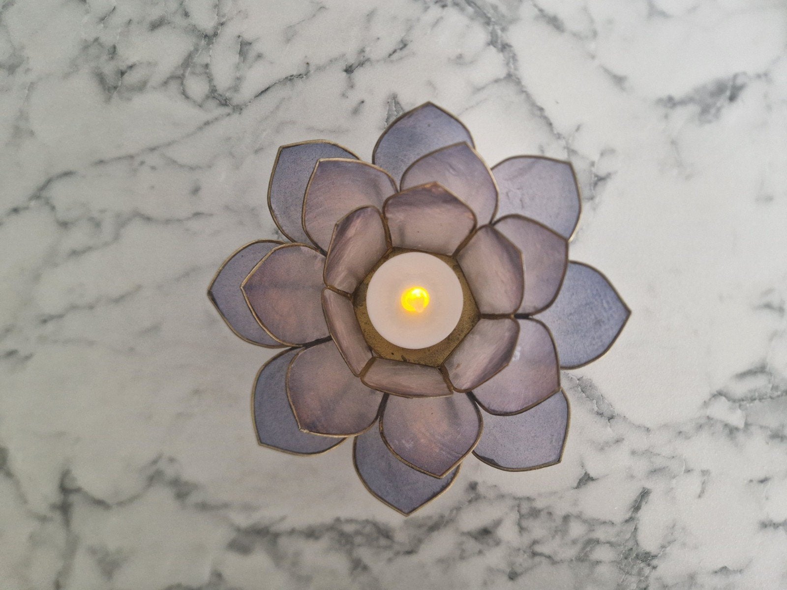 Handgemaakte lotus theelichthouder, Ophalen, Blauw, Natuurlijk materiaal, Waxinelichthouder