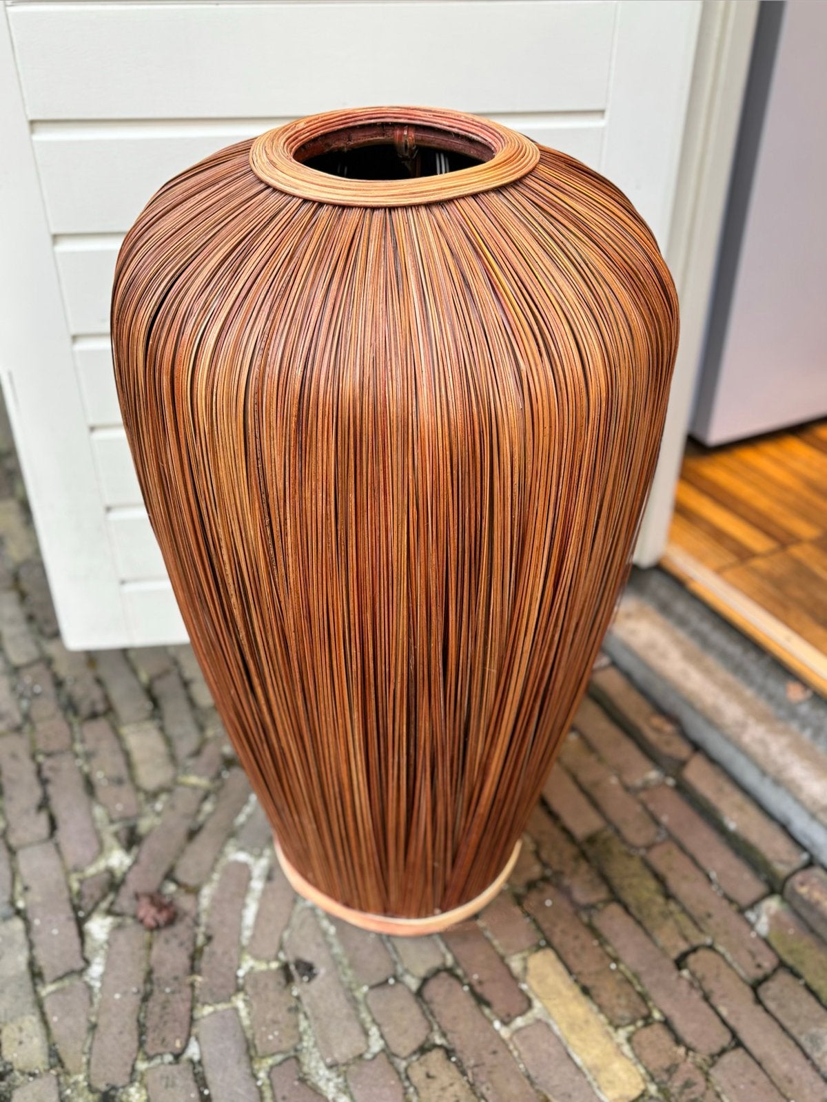 Baluster Bamboe rotan vaas kruik XXL vloervaas vaas 95cm, Ophalen, Zo goed als nieuw, Overige kleuren, 75 cm of meer