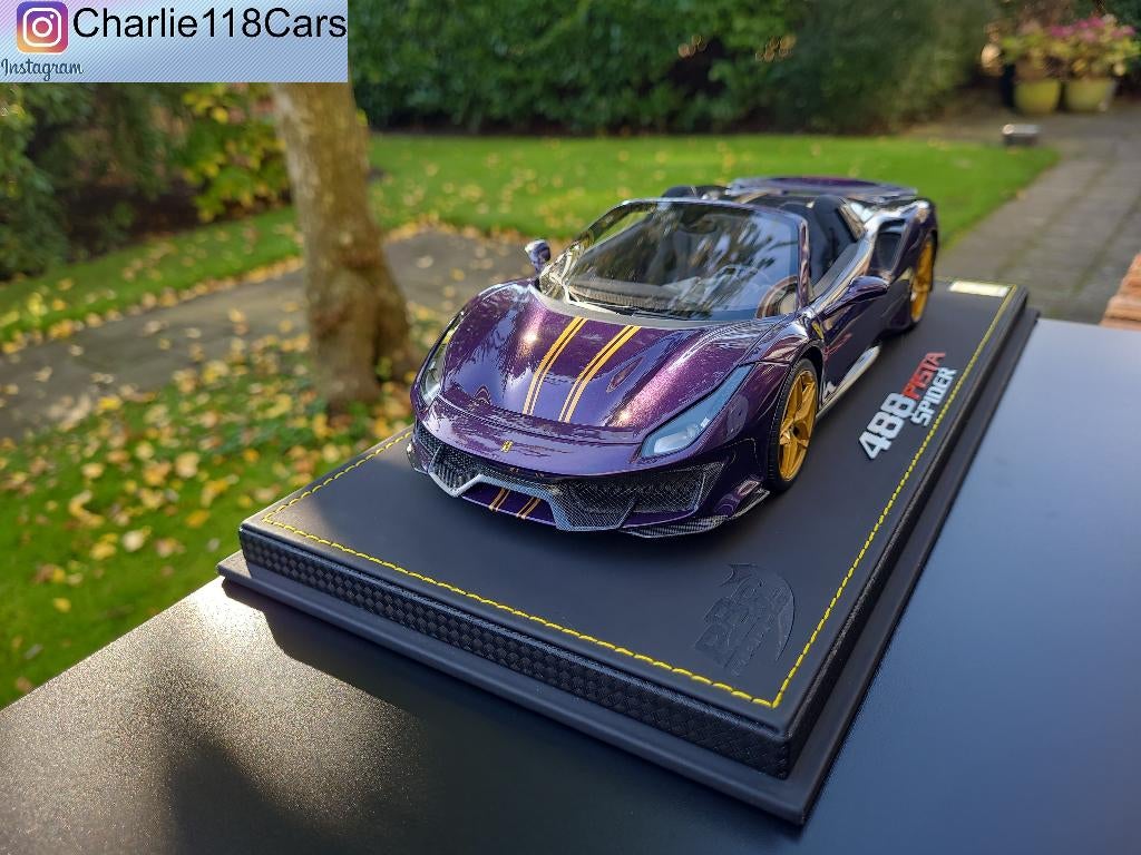 BBR 1/18 Ferrari 488 Pista Spider – Viola Hong Kong, Hobby en Vrije tijd, Modelauto's | 1:18, Ophalen of Verzenden, Nieuw, Overige merken