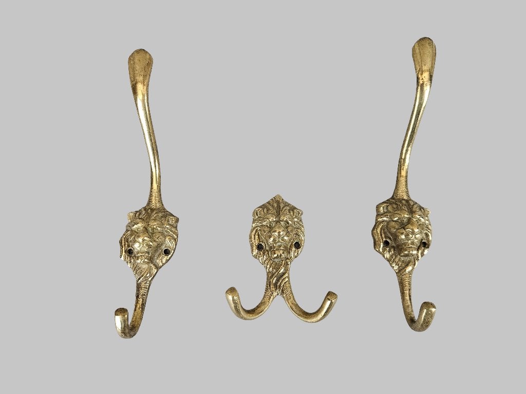Kapstokhaken met leeuwenkoppen 3x( Lot4), Wandkapstok, Gebruikt, Ophalen of Verzenden, Minder dan 100 cm