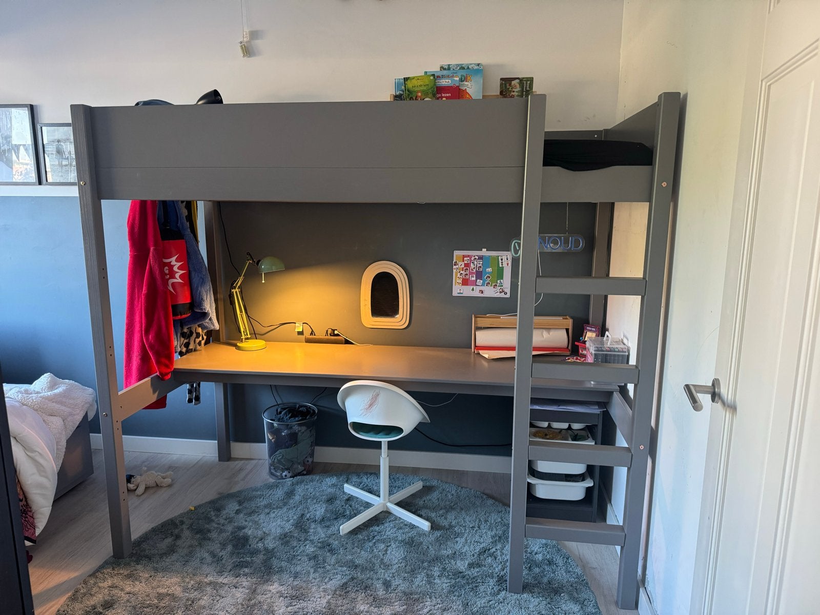 Nous kids hoogslaper incl. Bureau Charlie - Grijs, Gebruikt, Eenpersoons, Ophalen of Verzenden, 200 cm