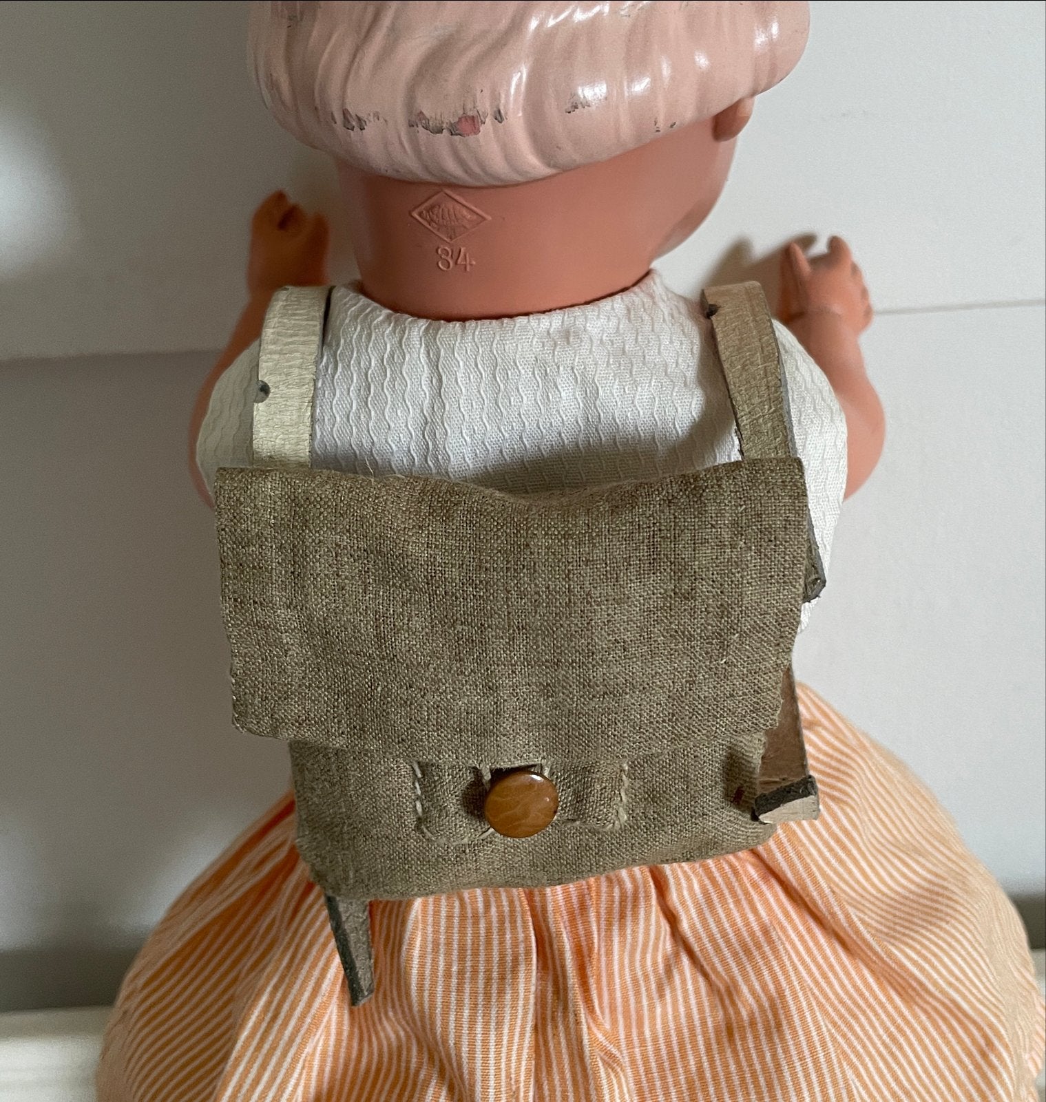 Antiek rugtasje voor pop - Vintage poppenaccessoire, Ophalen of Verzenden