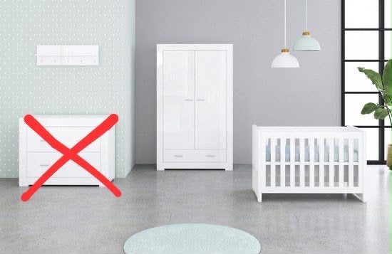 Bowie Babykamer Wit: Kast, Ledikant, Matras & Hangrek, Ophalen, Zo goed als nieuw, Jongetje of Meisje