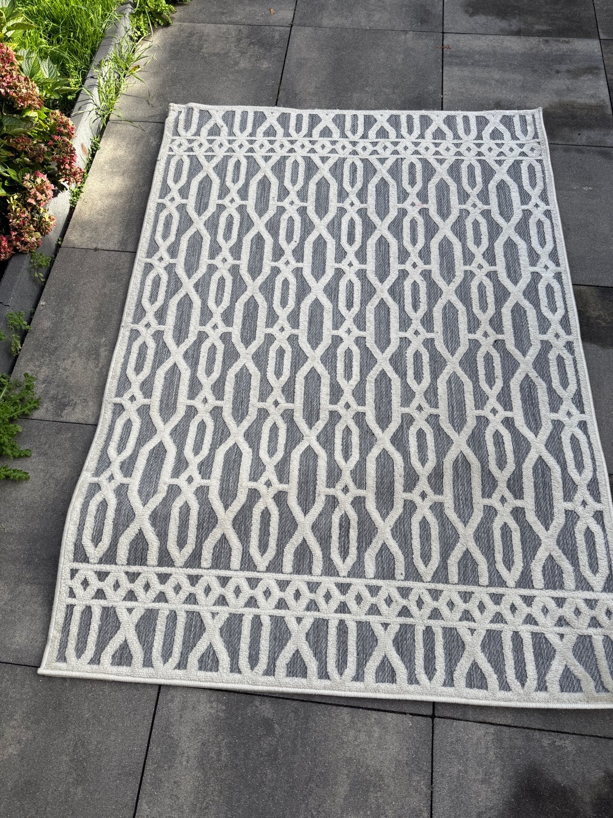 Vloerkleed 2x dezelfde grijs met beige patroon B135 L190, Ophalen, 100 tot 150 cm, Zo goed als nieuw, 150 tot 200 cm