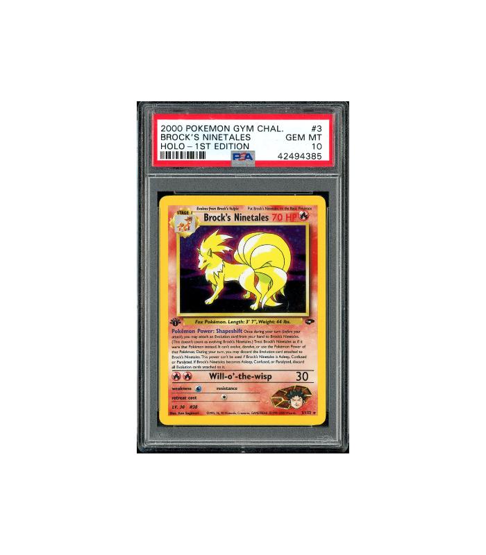 Pokemon Brock's Ninetales Holo Gym Challenge 1st Ed 3 PSA 10, Ophalen of Verzenden, Zo goed als nieuw, Losse kaart, Foil