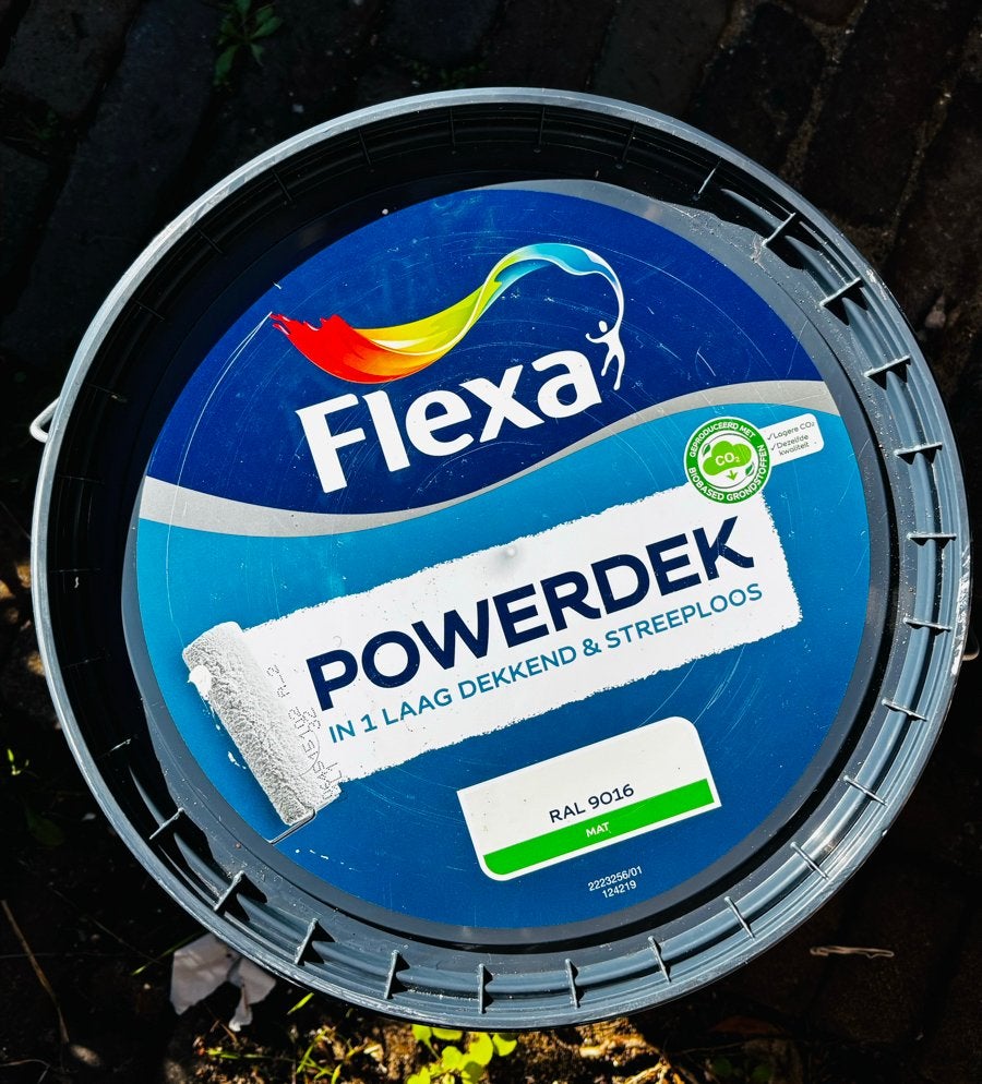 10L Flexa Powerdek RAL 9016 Witte Verf - Zo goed als nieuw, Ophalen, 5 tot 10 liter, Wit, Verf