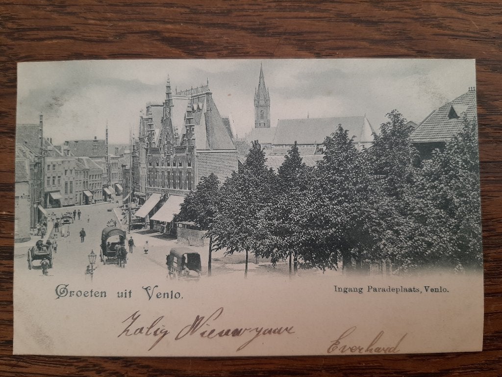 oude kaart Venlo, ingang paradeplaats, karren straat, 1899, Ophalen of Verzenden, Voor 1920, Gelopen, Limburg