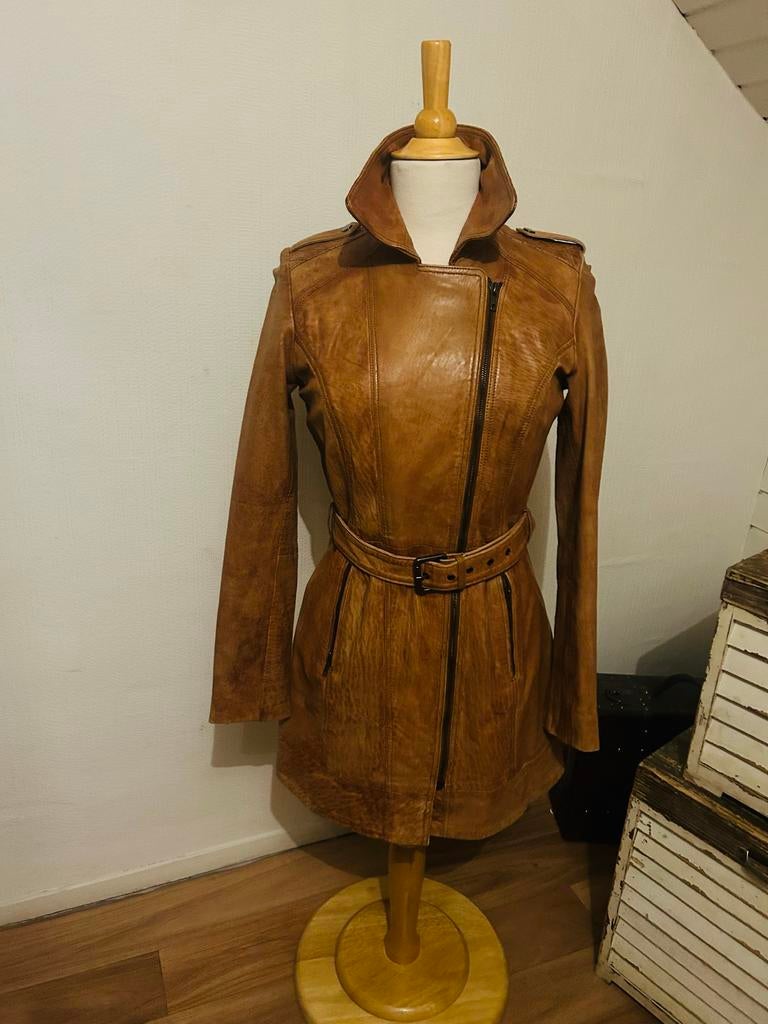 Giorgio & Mario Leren Trenchcoat Beige Maat S, Ophalen of Verzenden, Zo goed als nieuw, Maat 36 (S), Beige
