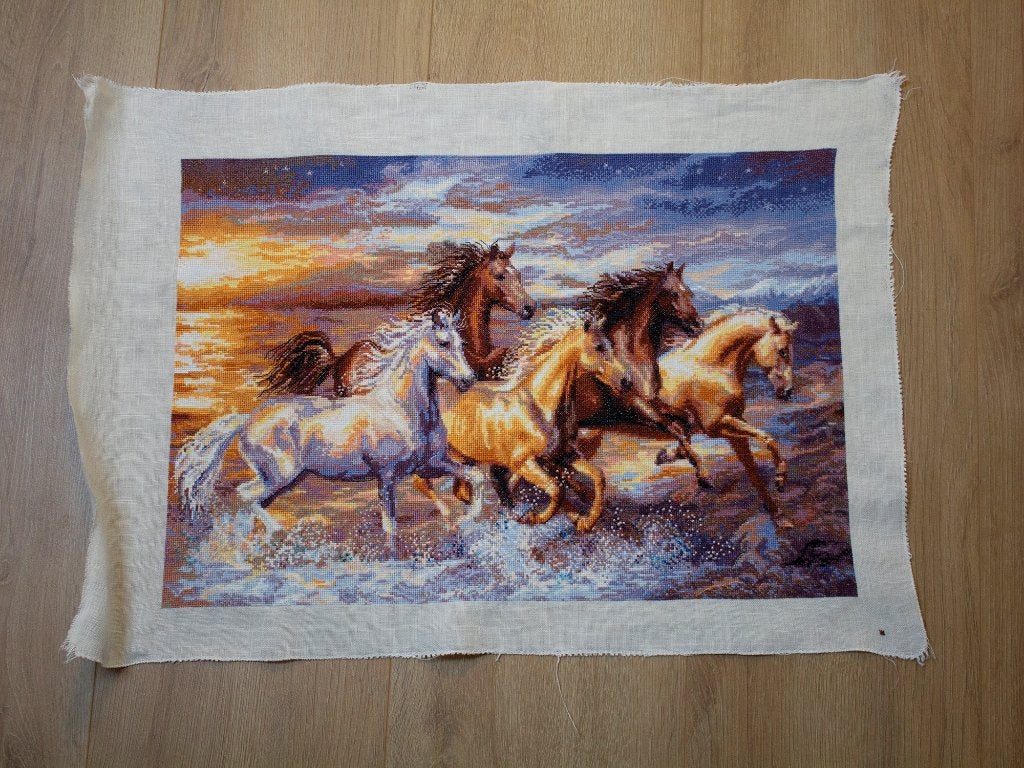 Paarden Borduurwerk "Into the Sunset", 39 cm, Verzenden, Nieuw, Natuurlijk materiaal