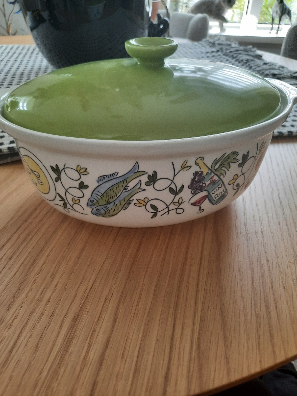 Vintage Bon Appetit Ovenschaal met deksel - Wit/Groen, Ophalen of Verzenden, Steen/keramiek, Wit, Overige merken