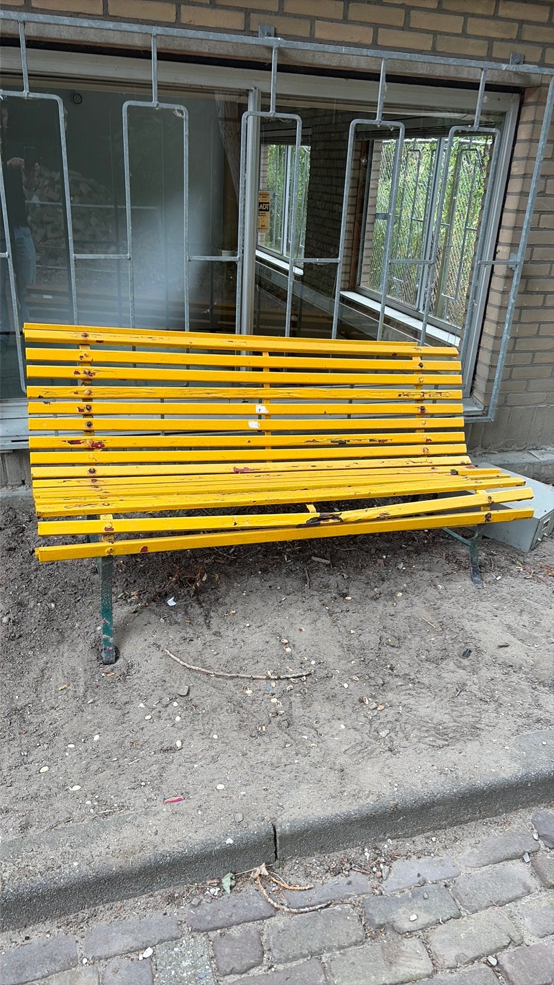 Vintage geel groene ADO Den Haag tuinbank hout/ijzer, Ophalen, Gebruikt, Hout