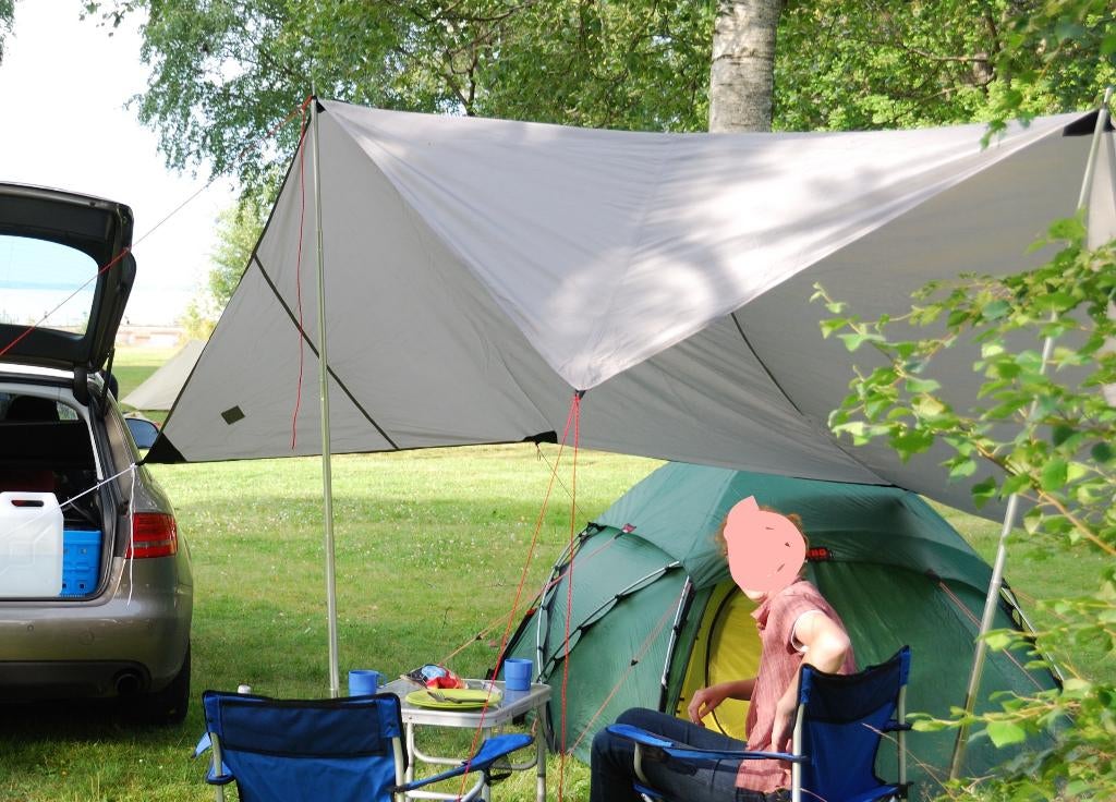 Tarp 3x3m met stokken (grijs), Caravans en Kamperen, Tenten, Ophalen, Gebruikt