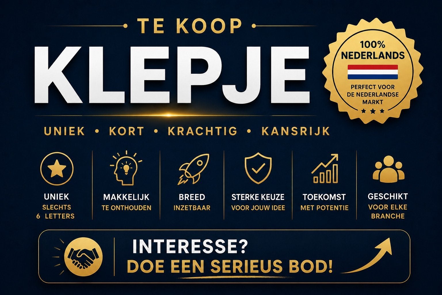 Te koop: klepje , uniek 6 letterige NL domeinnaam!, Ophalen of Verzenden