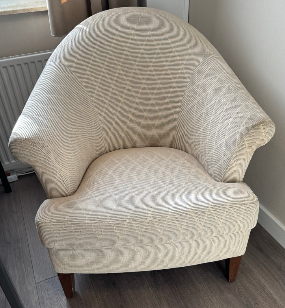 Comfortabele fauteuil met ruitpatroon, Huis en Inrichting, Fauteuils, Ophalen, Gebruikt, Stof, 75 tot 100 cm