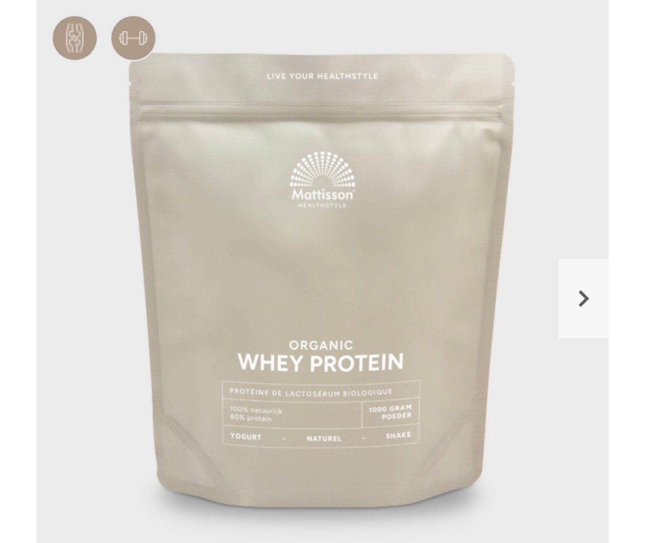 Mattisson Biologische Wei Proteïne Poeder Naturel 80% - 1kg, Ophalen of Verzenden, Zo goed als nieuw, Poeder of Drank