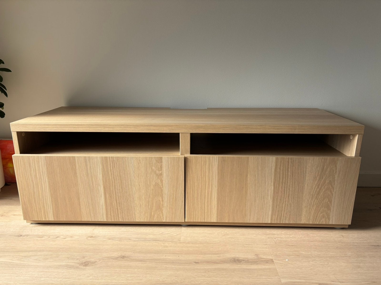 Ikea BESTÅ Tv meubel, hout look, 2 lades, Ophalen, 100 tot 150 cm, Zo goed als nieuw, Minder dan 100 cm