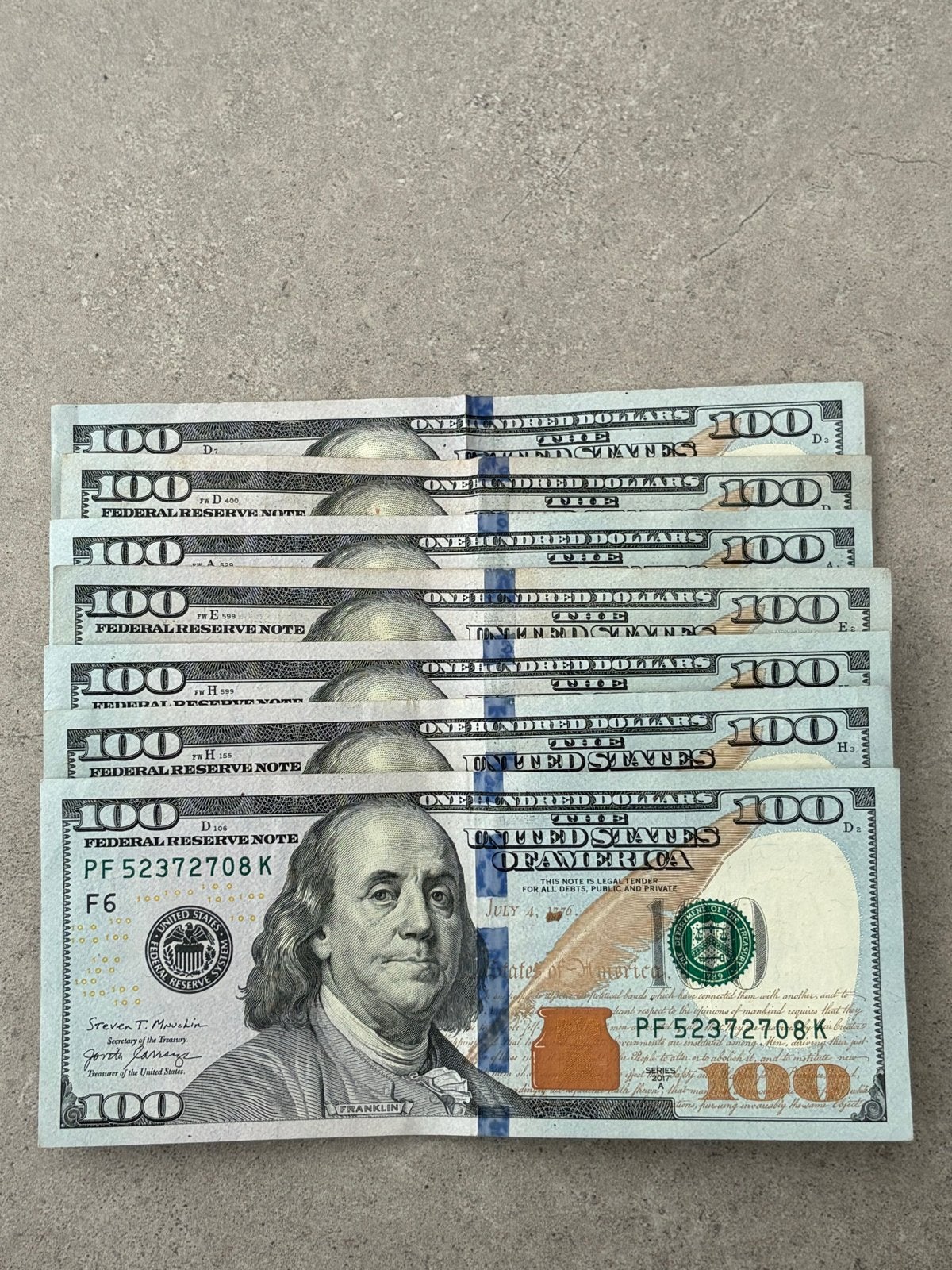 Amerikaanse 100 dollar biljetten 7 stuks, Ophalen, Noord-Amerika, Setje