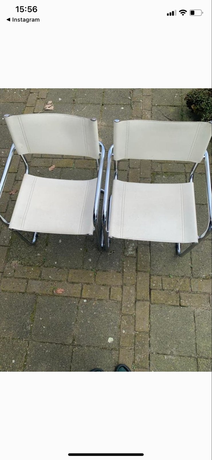 Set van 2 vintage Bauhaus stijl stoelen, chroom en leer, Ophalen, Gebruikt, Twee, Wit