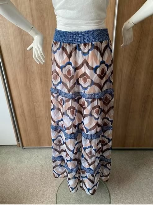 Carolien Biss Maxi stroken rok mt. M/L, Kleding | Dames, Rokken, Carolien Biss, Blauw, Maat 42/44 (L), Ophalen of Verzenden
