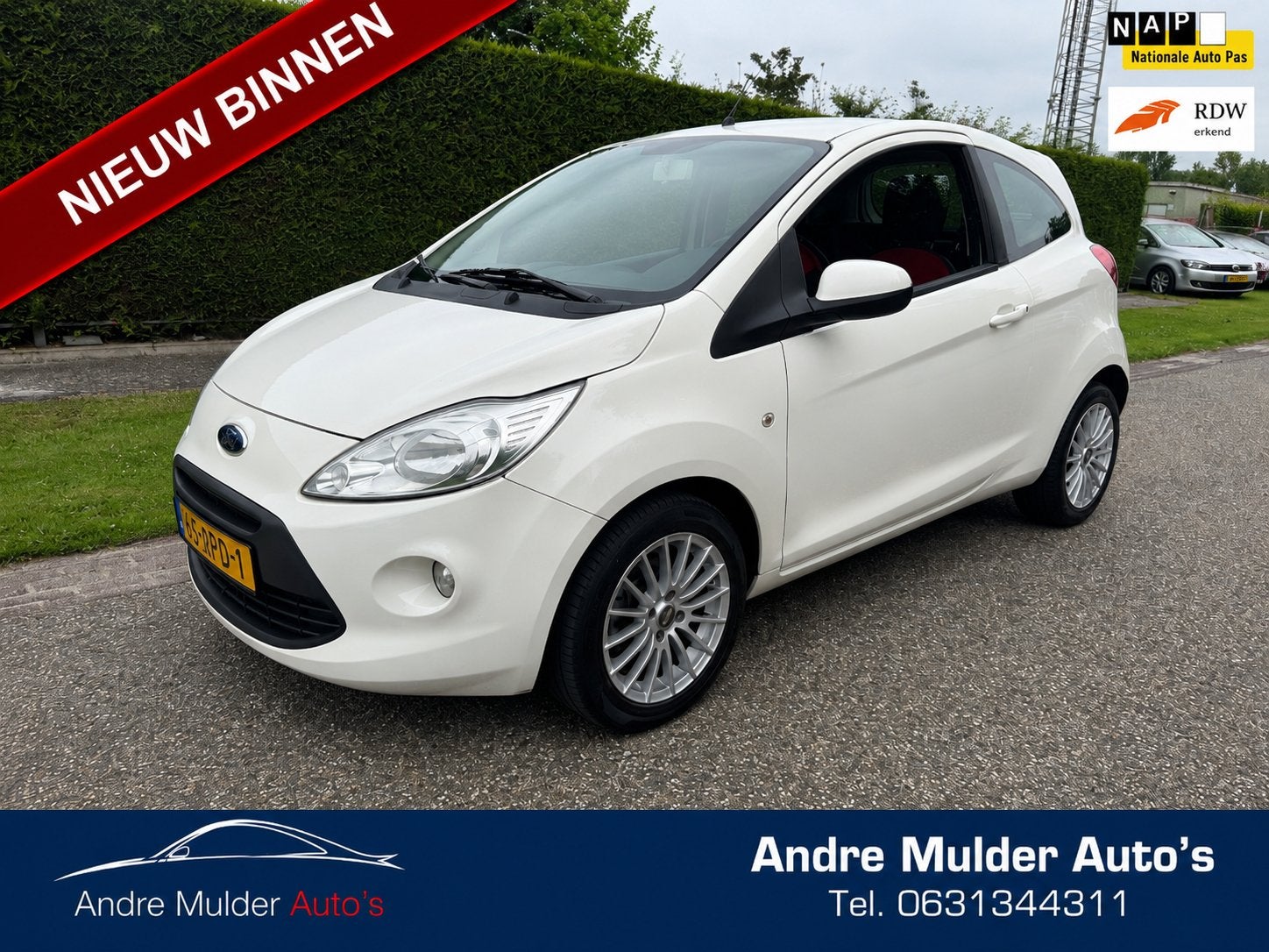 Nette Ford Ka 1.2 51KW 2009 Wit Airco Nieuwe apk weinig km, Voorwielaandrijving, Euro 5, 1242 cc, 4 cilinders