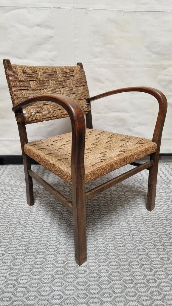 leuke vintage touw stoel / retro easy chair, Ophalen, Huis en Inrichting