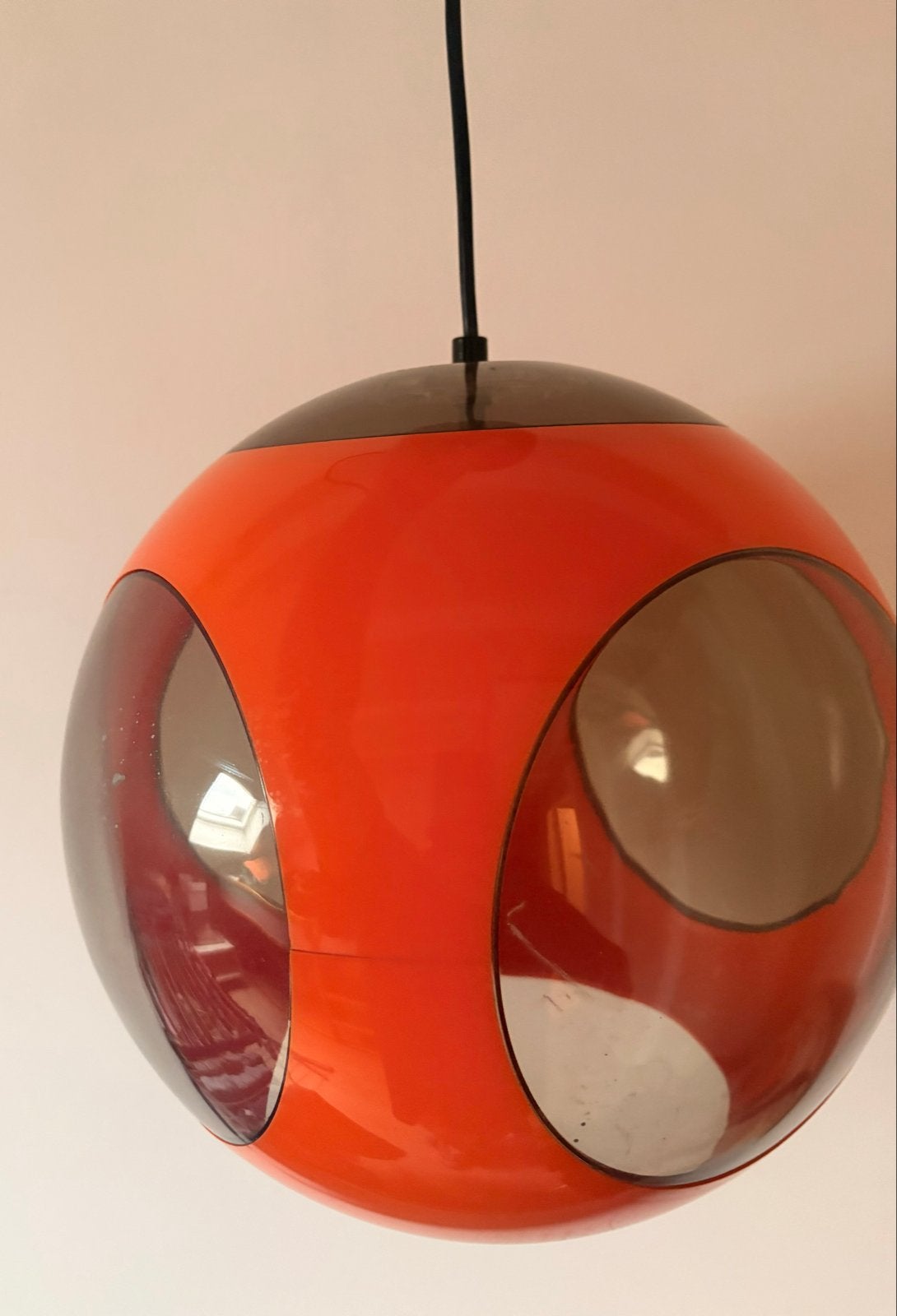 Vintage 'Bug Eye' hanglamp jaren '70 - Oranje, Ophalen of Verzenden, Gebruikt, Kunststof, Minder dan 50 cm