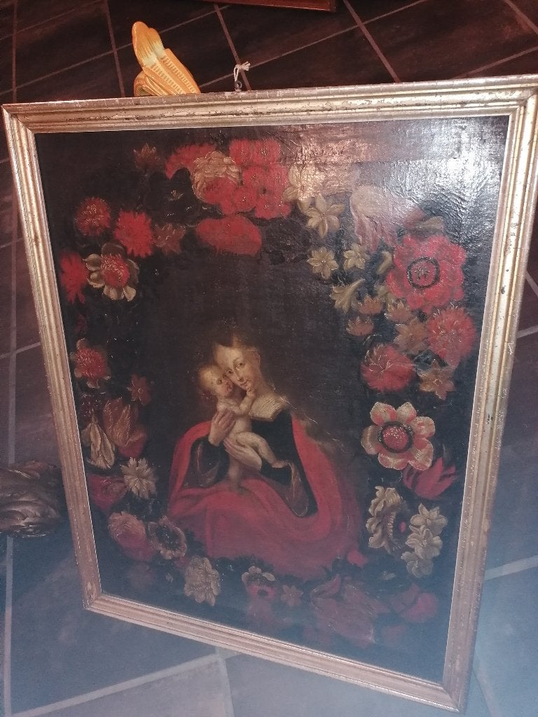 madonna met kind olie op doek vroeg 17e, Ophalen