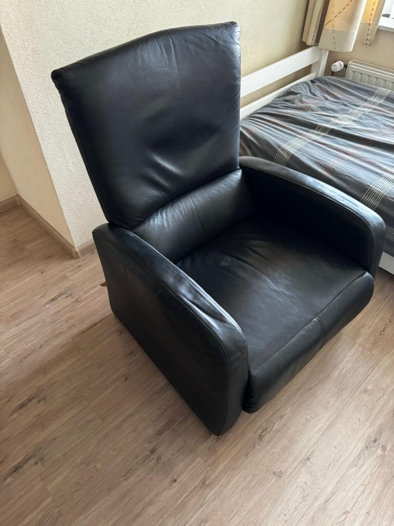 Zwart Lederen Fauteuil, Ophalen, Gebruikt, Minder dan 75 cm, Leer