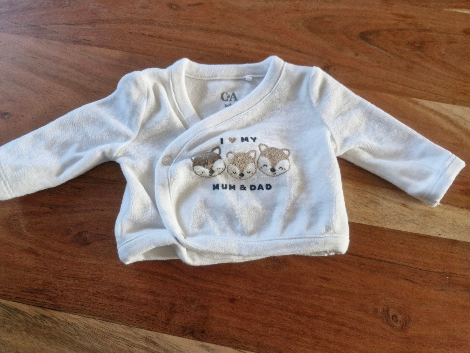 Wit love mom and dad overslag truitje maat 50, Kinderen en Baby's, C&A, Onbekend, Nieuw, Ophalen of Verzenden