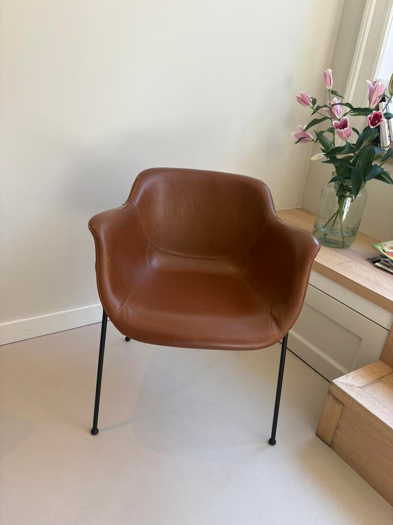 4 Goossens kuipstoelen - Cognac kleur kunstleer, Gebruikt, Bruin, Leer, Ophalen of Verzenden