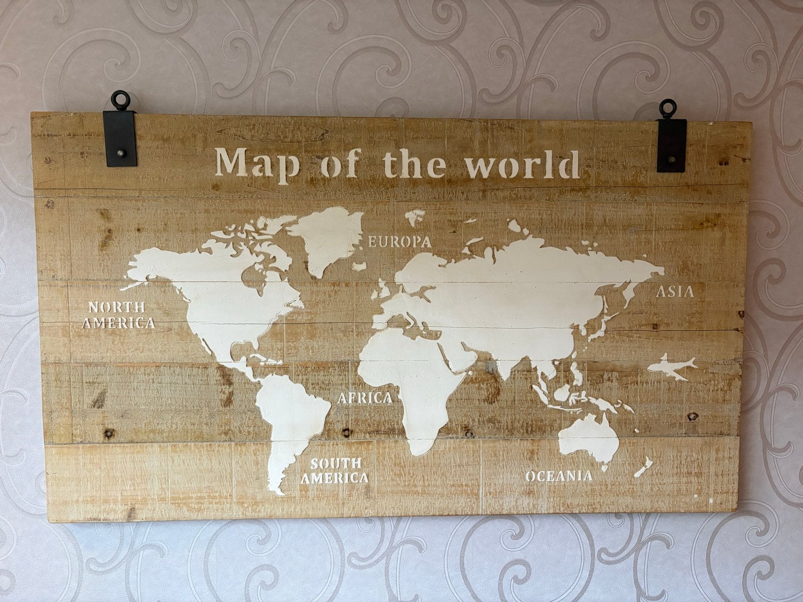 Houten Wereldkaart Wanddecoratie, Ophalen, Hout, Gebruikt, Landelijk