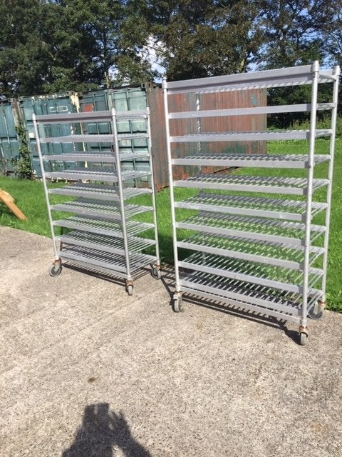 2 mobiele aluminium koelcel etage stelling m veel legborden, Ophalen, Gebruikt