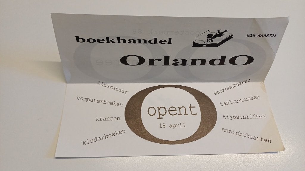 Folder boekhandel Orlando Amsterdam Oosterpark, Ophalen of Verzenden, Gebruikt, Overige typen