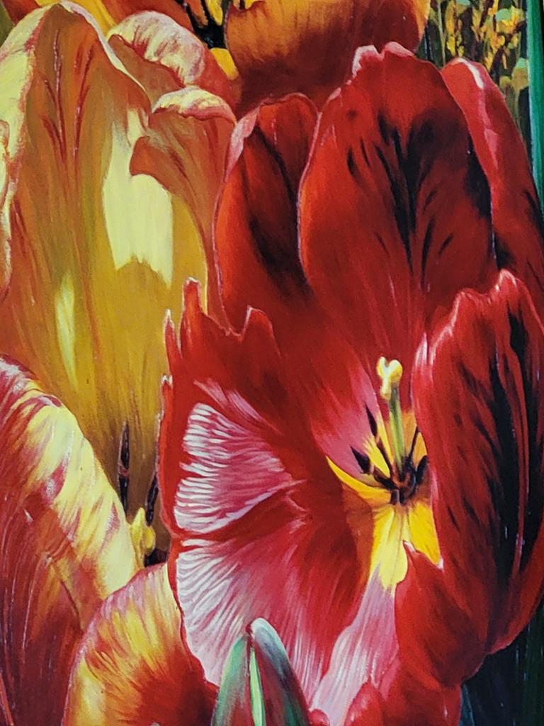 Bloemen schilderij tulpen, Ophalen