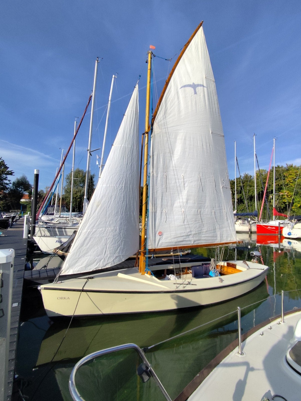 Polyvalk met buitenboordmotor, Watersport en Boten, Ophalen, Gebruikt, Grootzeil, Minder dan 15 m²