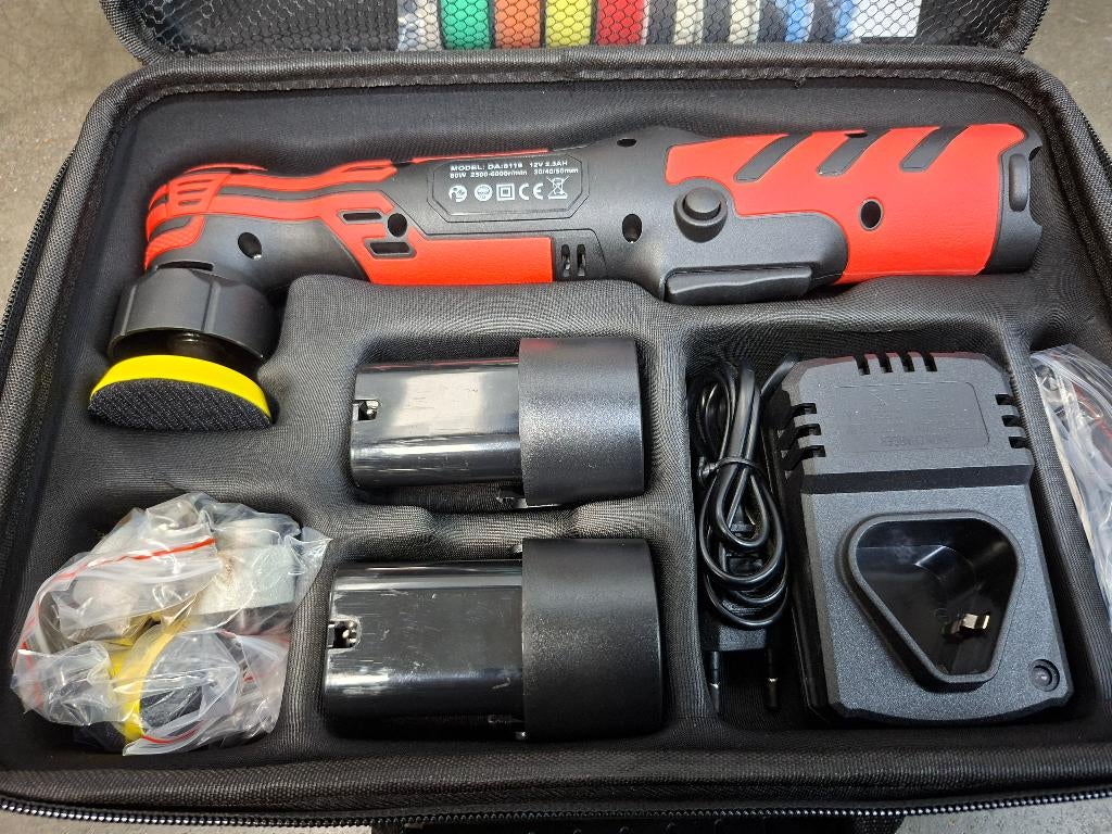 Mini polijstmachine met 2 accu's roterend en excentrische, Ophalen of Verzenden