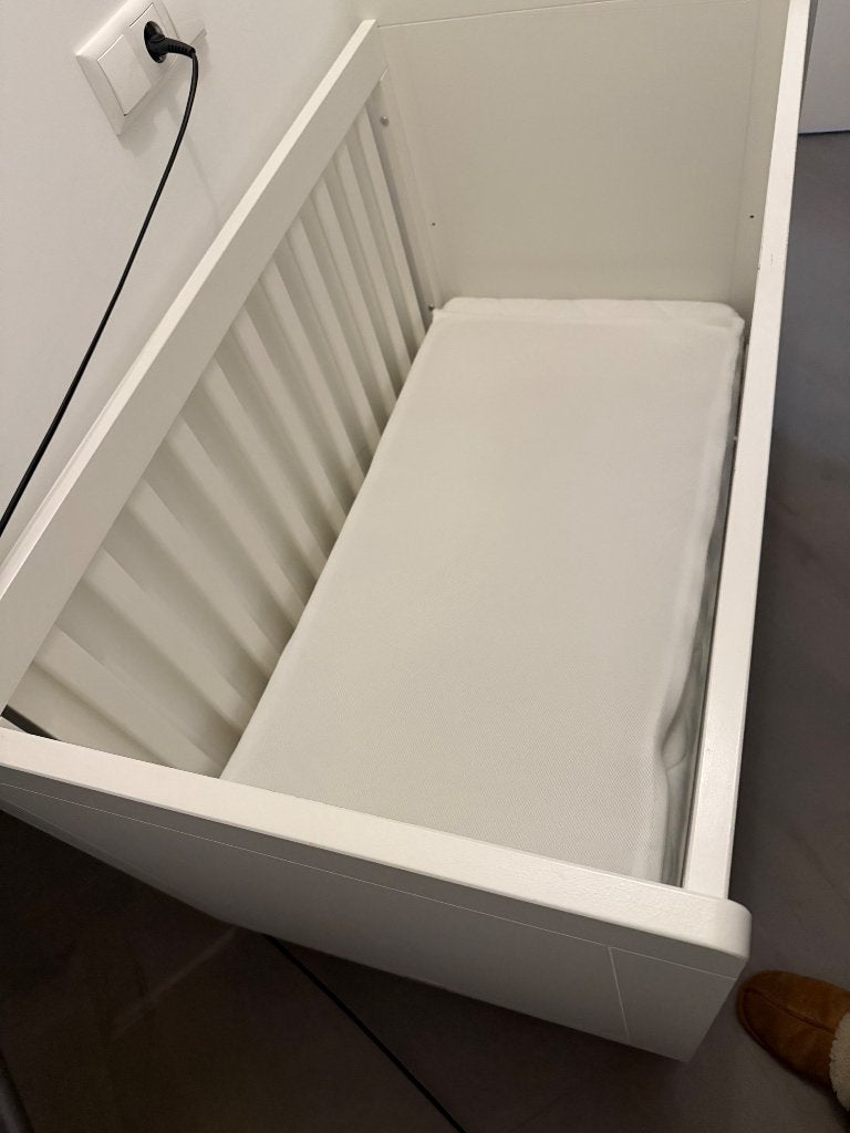 Bopita Fenna ledikant met airgosafe matras en topper, Ophalen, Gebruikt, Minder dan 140 cm, Matras