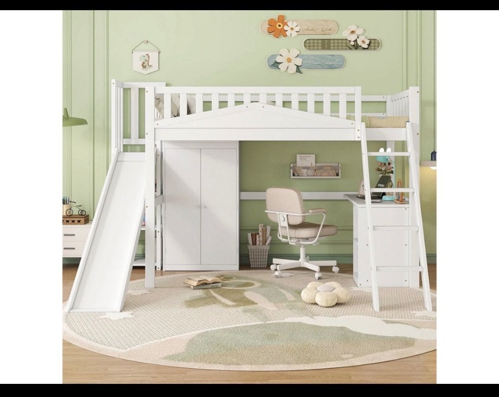 Hoogslaper met glijbaan, trap, bureau en kast, Kinderen en Baby's, Kinderkamer | Stapelbedden en Hoogslapers, Ophalen, Hoogslaper