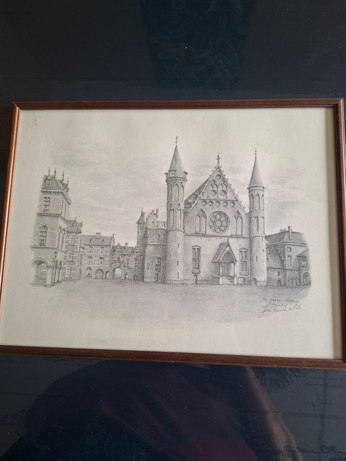 Potloodtekening Binnenhof Den Haag door Jean Ruineau de L'Is, Antiek en Kunst, Ophalen