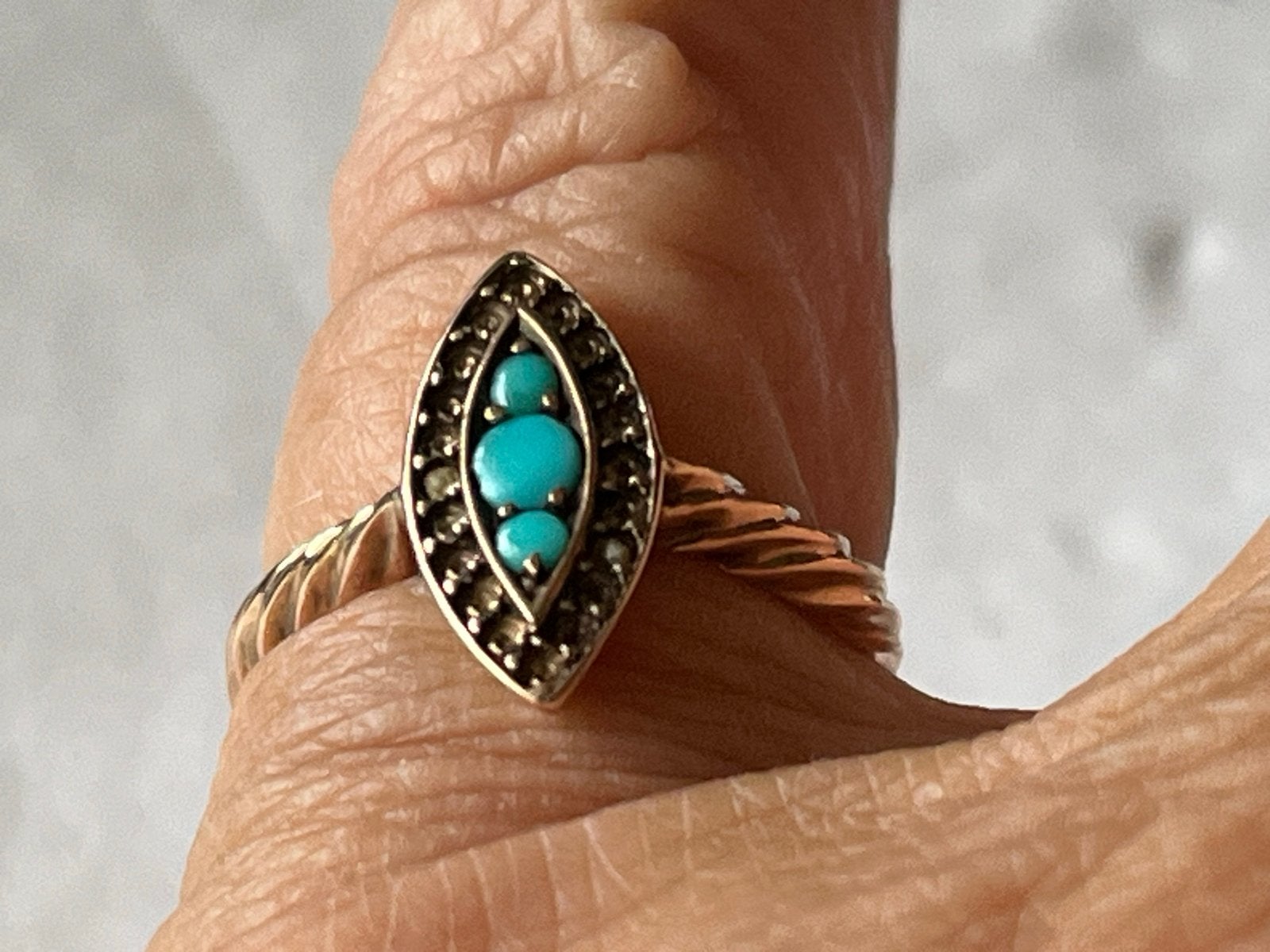 Roségouden ring Turkoois, Ophalen of Verzenden