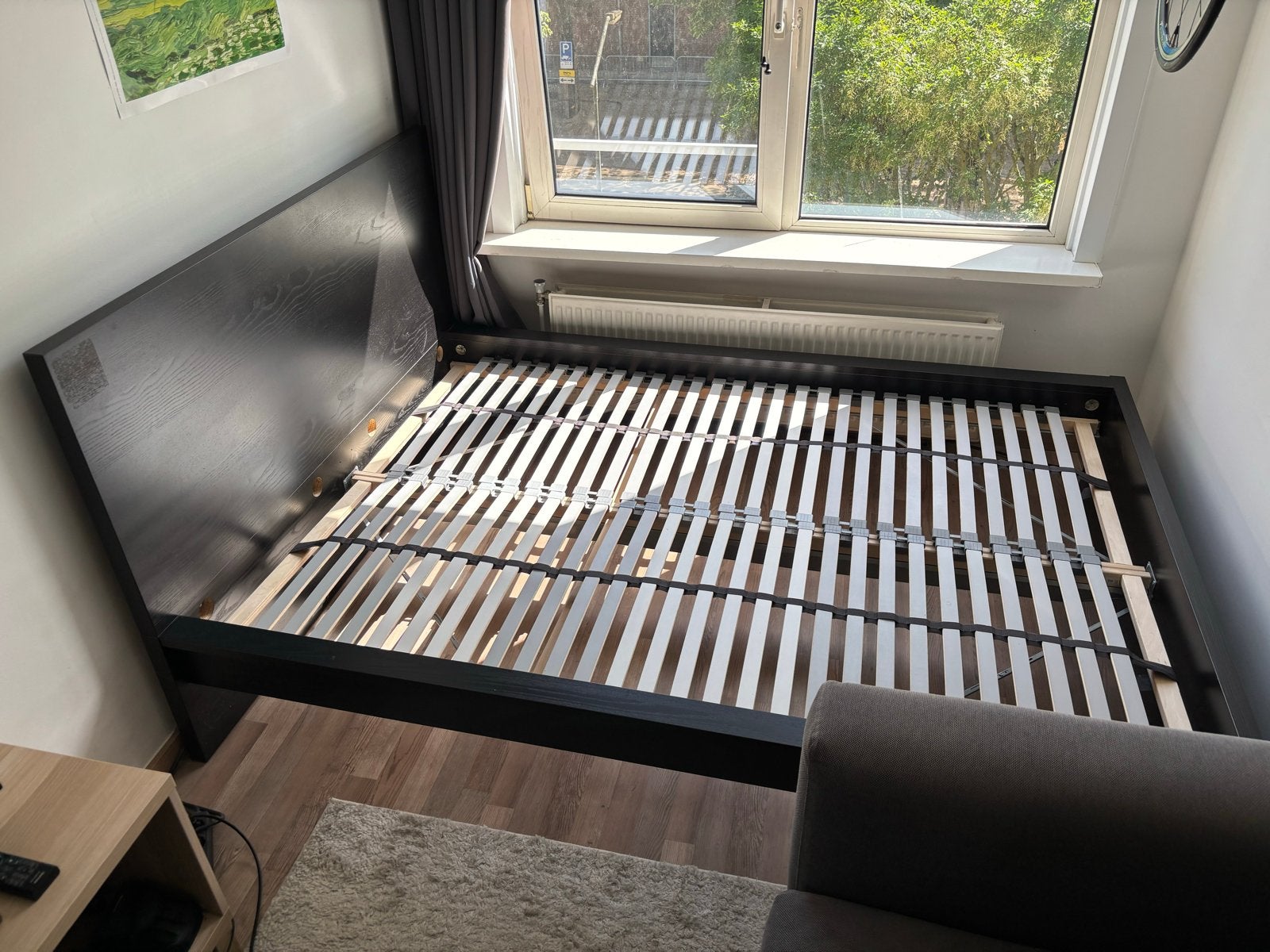 IKEA MALM Tweepersoonsbed met lattenbodem - 140x200 cm, Huis en Inrichting, Slaapkamer | Bedden, Ophalen, Gebruikt, Zwart, Tweepersoons
