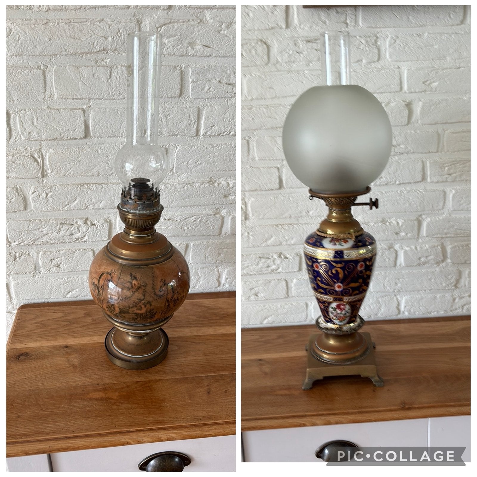 2 antieke staande olielampen (setprijs), Antiek en Kunst, Ophalen