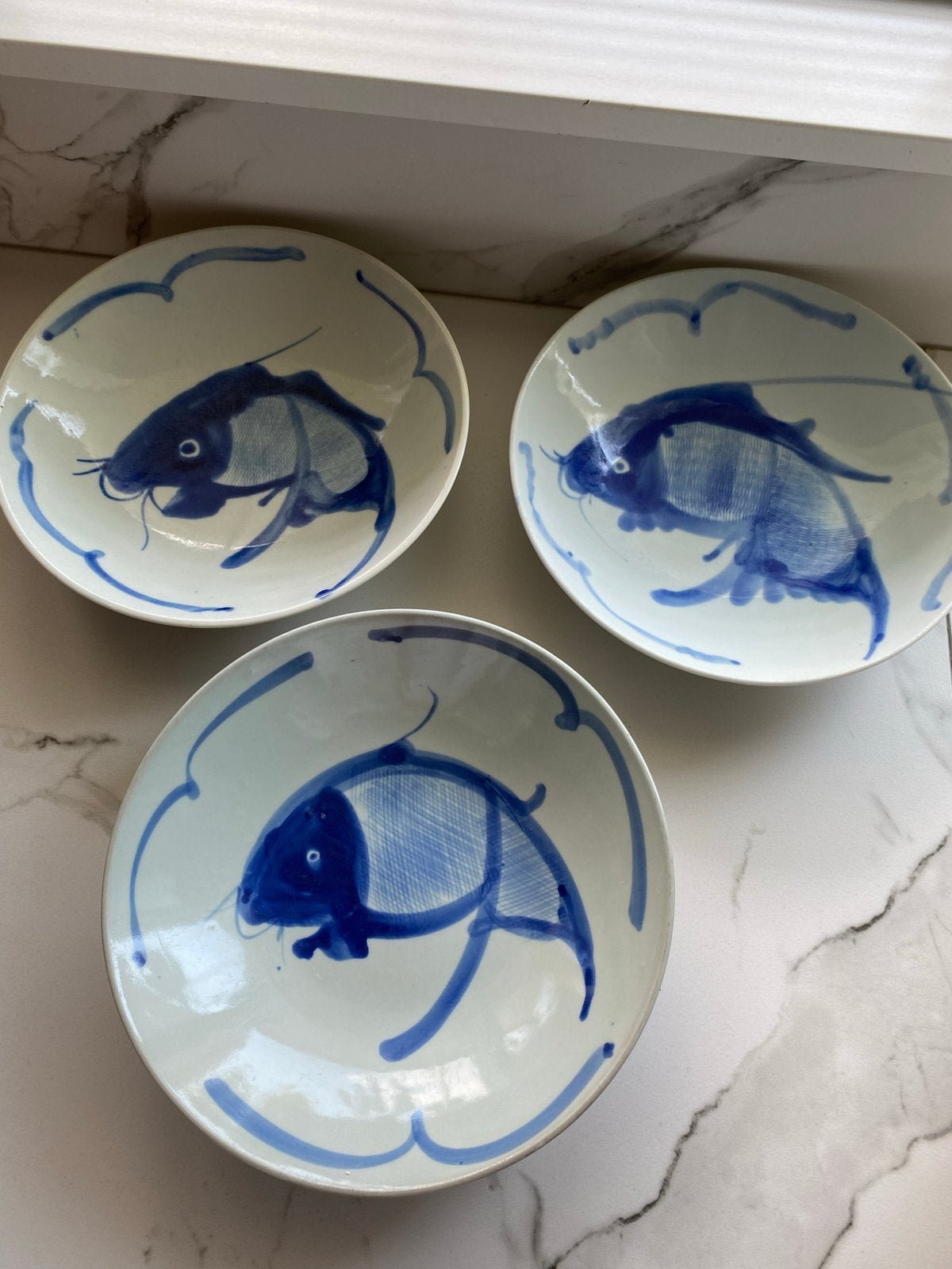 3 Vintage Chinese Raoping schalen met Vismotief €25 per stuk, Ophalen of Verzenden