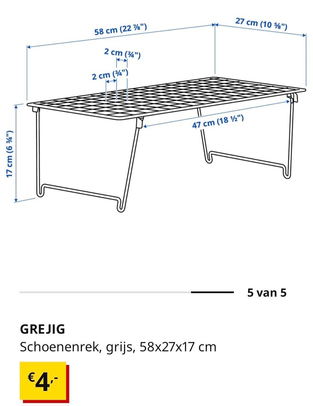 GREJIG schoenenrek 58x27x17cm - 6 stuks, Huis en Inrichting, Ophalen, Zo goed als nieuw