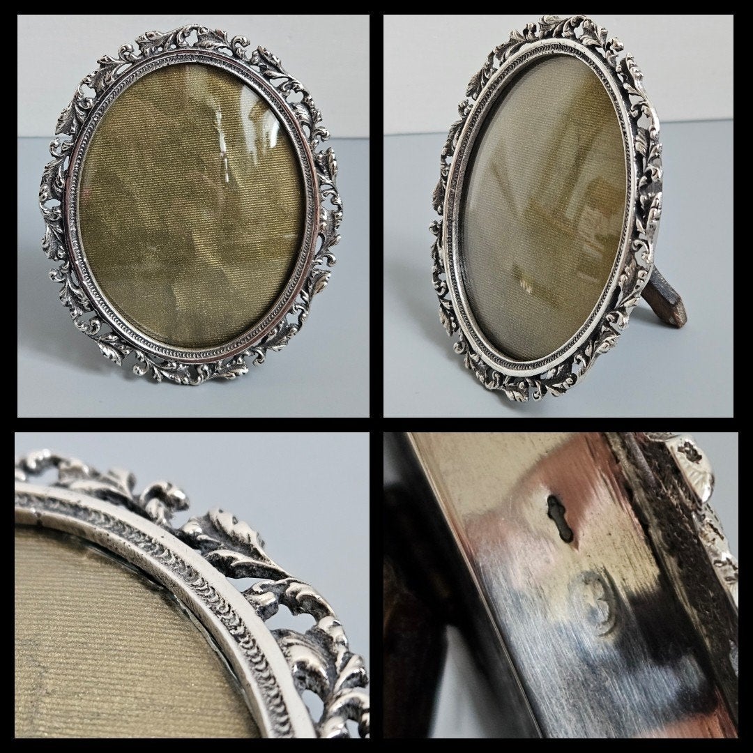 antiek Nederlands zilver,  ovaal fotolijstje,  bol glas, Antiek en Kunst, Ophalen of Verzenden, Zilver