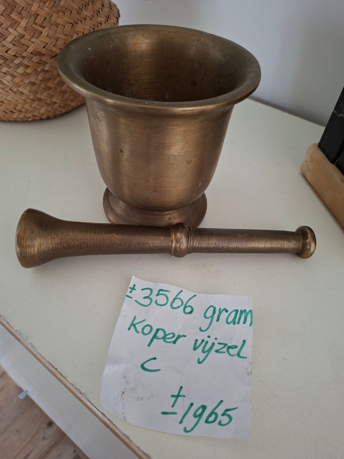 Vintage Koperen Vijzel met Stamper - ca. 1965, 3566 gram, Antiek en Kunst, Ophalen of Verzenden